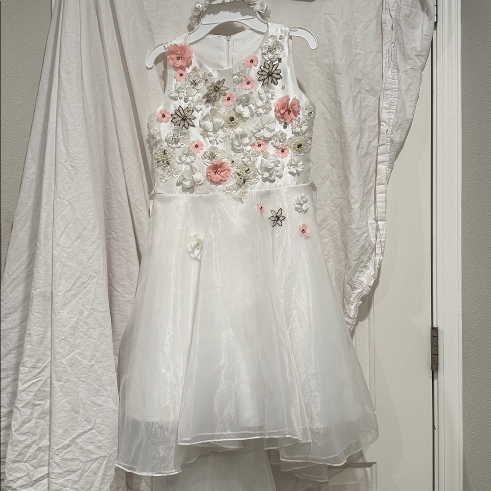 Floral Embellished White Dress